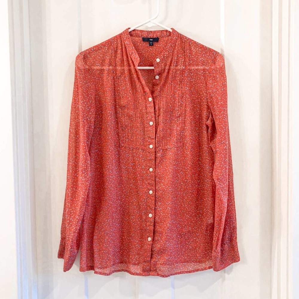 Gap Floral Red Button Down Blouse Size Small